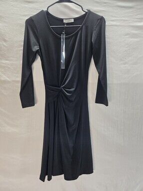 Anatomie Women's XS Italy Black Ambra Ruched Travel Dress Long Sleeve New